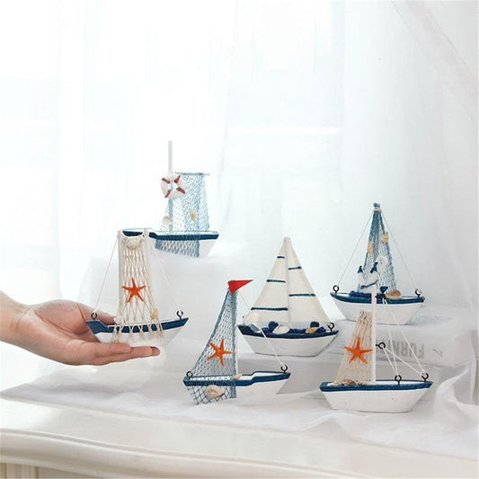 Miniature Sailboat Model - Ferry Ship Model - Mediterranean Style Sailboat - Wooden Miniature Ship - Marine Decoration - Nautical Decoration - Rajbharti Crafts