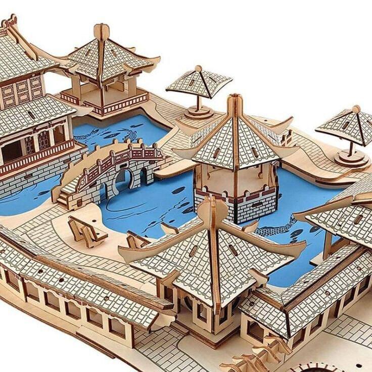 DIY Wooden Doll House Kit - Japanese Traditional Garden Scenery 3D Wooden Puzzle Mechanical Model Building Kit - Wooden Puzzle Dollhouse - Rajbharti Crafts