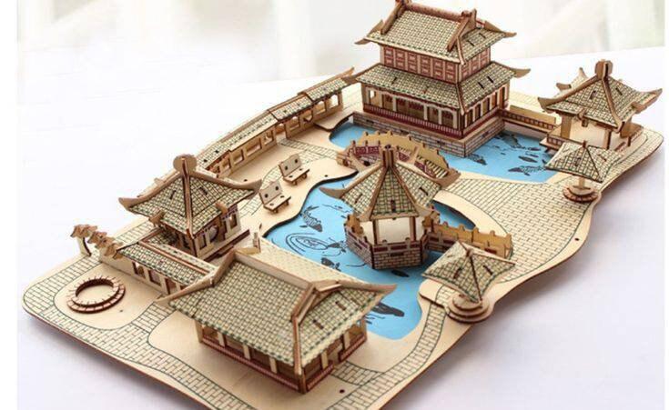 DIY Wooden Doll House Kit - Japanese Traditional Garden Scenery 3D Wooden Puzzle Mechanical Model Building Kit - Wooden Puzzle Dollhouse