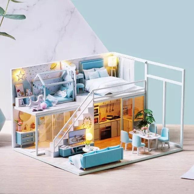 DIY Dollhouse Kit - Poetic Living Room Miniature Dollhouse Kit - Modern Apartment Doll House Kit - Birthday, Christmas Gift Adult Craft