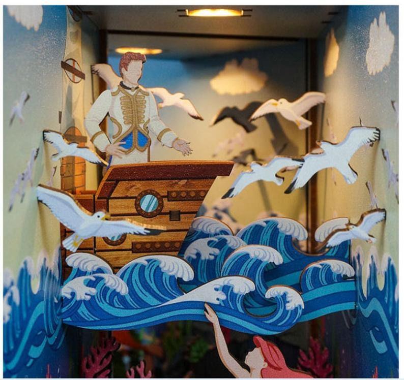 The Little Mermaid Book Nook Kit - Sea Girl Book Nook - City Under Sea Book Shelf Insert Book Scenery Bookcase with LED Model Building Kit - Rajbharti Crafts