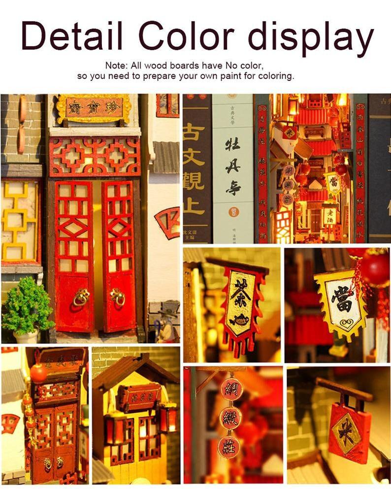 DIY Book Nook Kits - Japanese Style Alley Book Nooks Street Book Shelf Insert - Book Scenery - Bookcase with Light Model Building Kit - Rajbharti Crafts