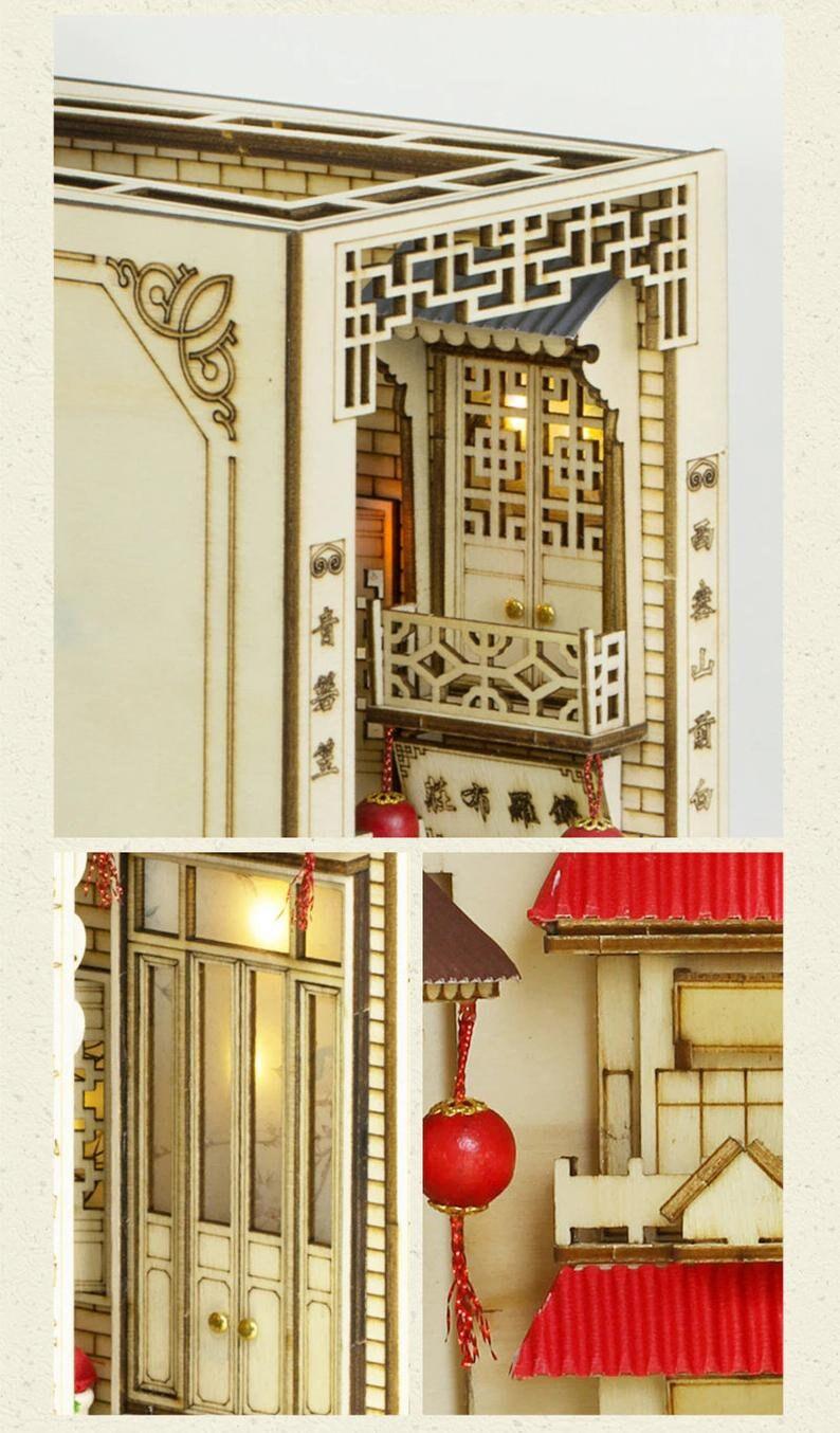 DIY Book Nook Kits - Japanese Style Alley Book Nooks Street Book Shelf Insert - Book Scenery - Bookcase with Light Model Building Kit