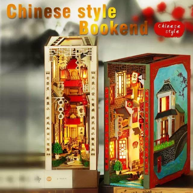 DIY Book Nook Kits - Japanese Style Alley Book Nooks Street Book Shelf Insert - Book Scenery - Bookcase with Light Model Building Kit