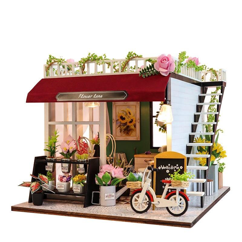 Flower Lane Flowers Shop Miniature - DIY Dollhouse Kit - Modern Shop With Mini Bike - Shop Dollhouse Miniature - Adult Craft - Best Gift