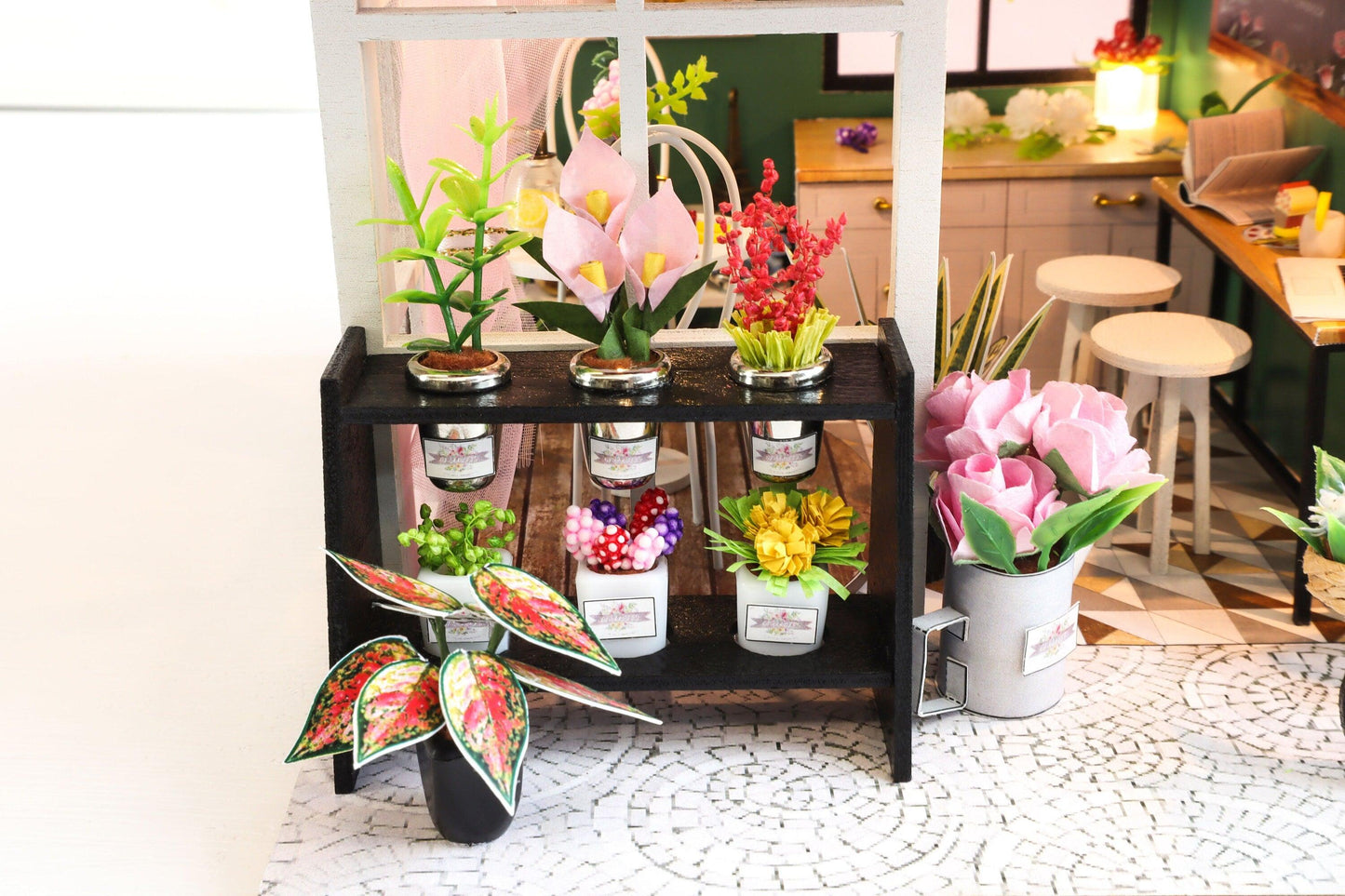 Flower Lane Flowers Shop Miniature - DIY Dollhouse Kit - Modern Shop With Mini Bike - Shop Dollhouse Miniature - Adult Craft - Best Gift - Rajbharti Crafts