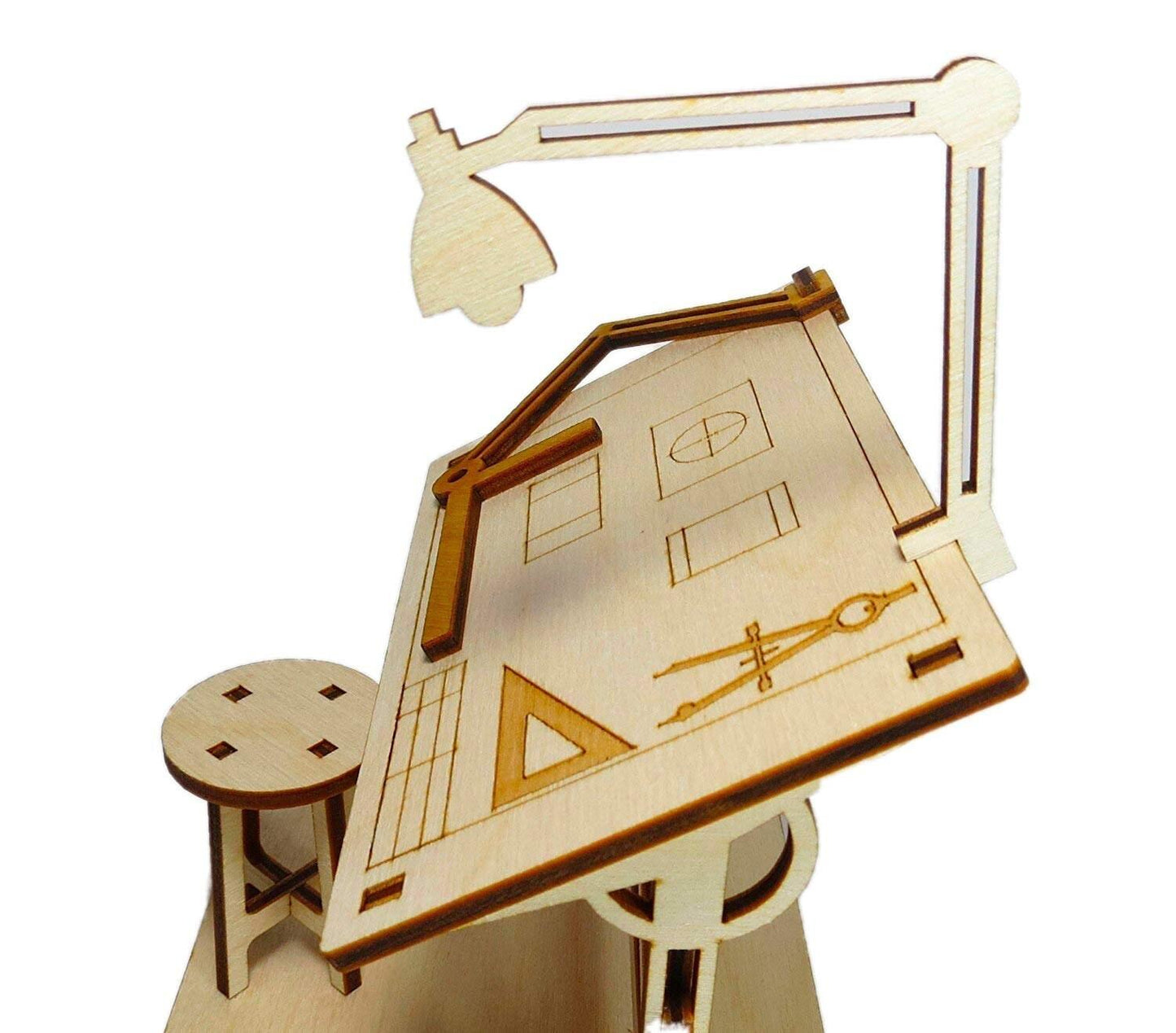 DIY Gifts For Architects & Designers - Drafting Table Kit - DIY Wooden Desk Miniature Furniture With Chair - 3D Wooden Puzzle - Best Gifts