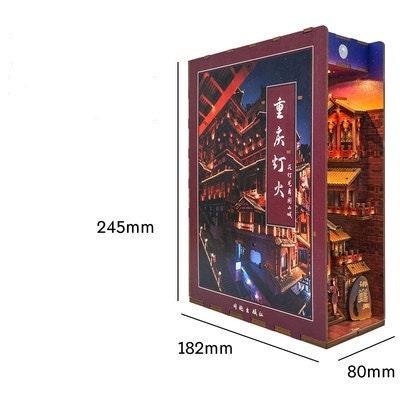 Chinese Alley Book Nook - Chongqing Town Book Nook - Ancient Capital Book Shelf Insert - Book Scenery - Bookcase with LED Model Building Kit