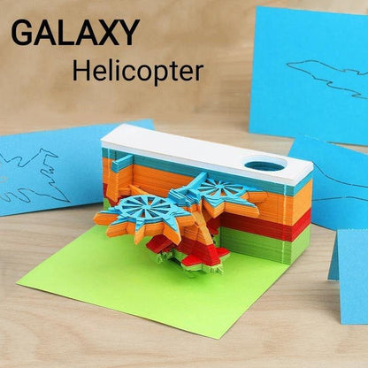 Galaxy Helicopter 3D Note Pad - Helicopter Miniature - Helicopter - Creative Memo Pad - Omoshiroi Block - Artistic Note Pad - Unique Gifts