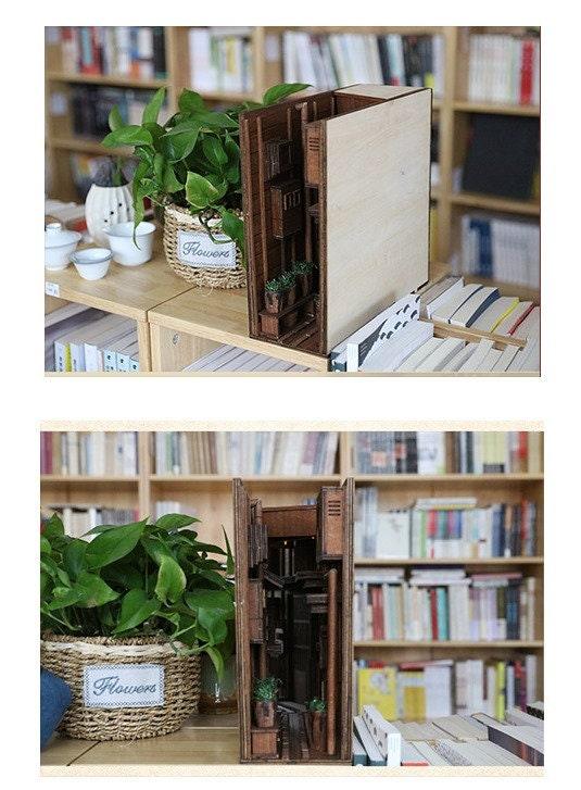 DIY Wizard Alley Book Nook - Japanese Book Nook - Book Shelf Insert - Book Scenery - Diorama - Bookcase Bookend with LED Model Building Kit - Rajbharti Crafts