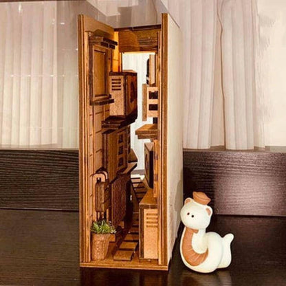 DIY Japanese Alley Book Nook - DIY Book Nook Kit - Book Shelf Insert - Book Scenery - Diorama -  Bookcase Bookend with LED - Building Kit