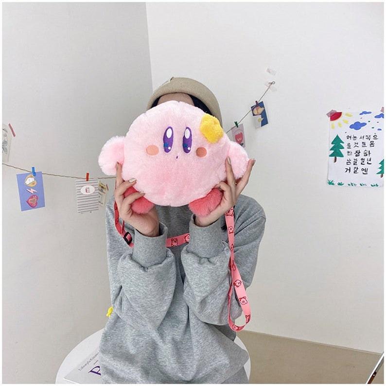 Cute Kirby Bag With Sling - New Star Kirby Crossbody Bag - Girl Purse - Plush Messenger Bag - Kawaii Bags - Sling Bag - Plush Shoulder Bag