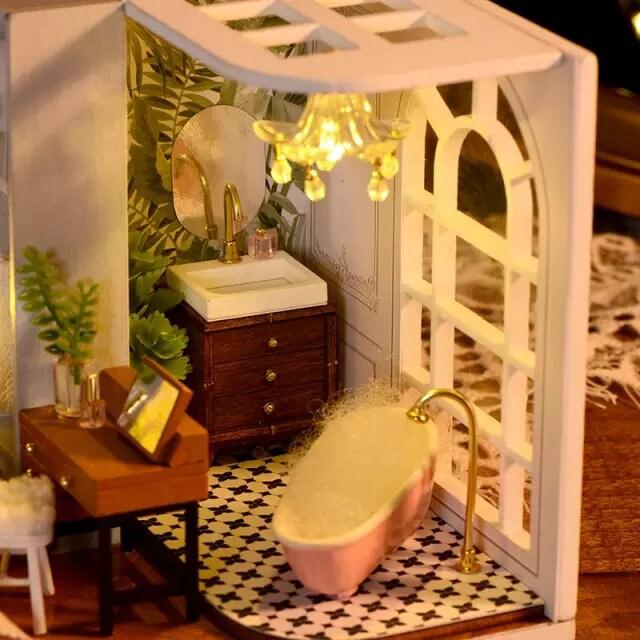 DIY Dollhouse Kit - Enjoyable House Miniature With Furniture And Comfort Bathroom Apartment Style Miniature Dollhouse Kit Adult Craft Kits - Rajbharti Crafts