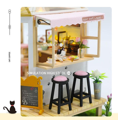 DIY Dollhouse Kit - Cat Garden Cafe Miniature with Cat Climbing Frame Perfect Kitten Dollhouse - Cat Dollhouse Miniature - Cafe Dollhouse - Rajbharti Crafts