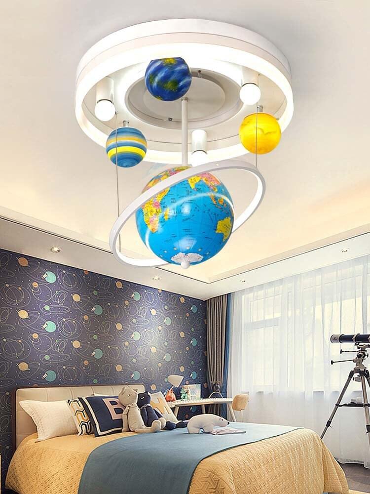 Kids Room Decor - Chandelier Pendant Ceiling Lights - Solar System Chandelier Lamp With Earth Globe - Kids Room Space Theme Decor Ceiling