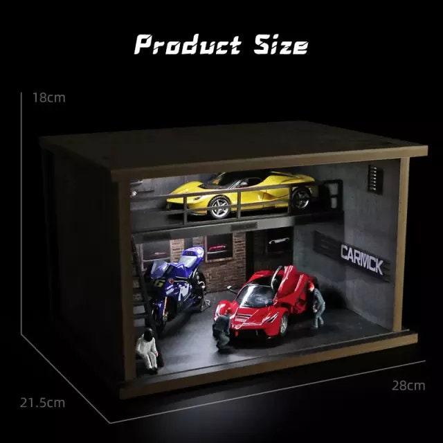 Toy Car Storage - Die Cast Two Story Car Garage Diorama - Double Deck Car Parking Lot DIY 1:32 Model Car Parking Space Car Showroom With LED - Rajbharti Crafts
