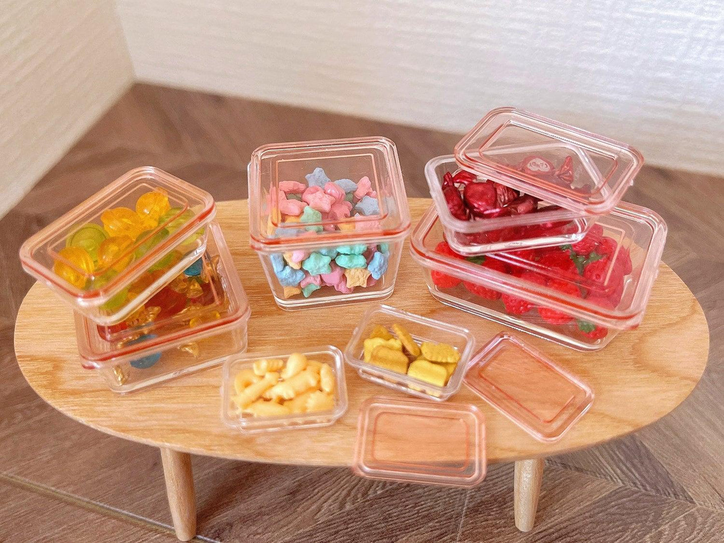 Miniature Fruits Storage Containers - Set of 9 Containers - Fresh Keeping Box - Mini Storage Box With Lid - Dollhouse Miniature Accessories - Rajbharti Crafts