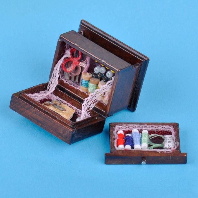 1:12 Scale - Miniature Sewing Tool Box - Dollhouse Sewing Kit With Accessories - Miniature Jewellery Box - Dollhouse Jewelry Box - Mini Box - Rajbharti Crafts