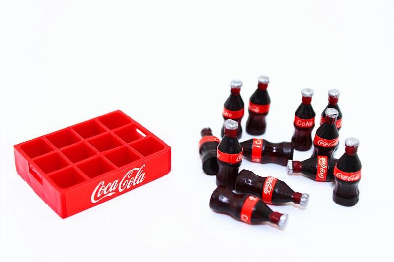 1:12 Scale - Miniature CocaCola Bottles With Tray - Dollhouse Coldrinks Bottles - Set Of 12 Miniature Bottles With Tray - Dollhouse Decors