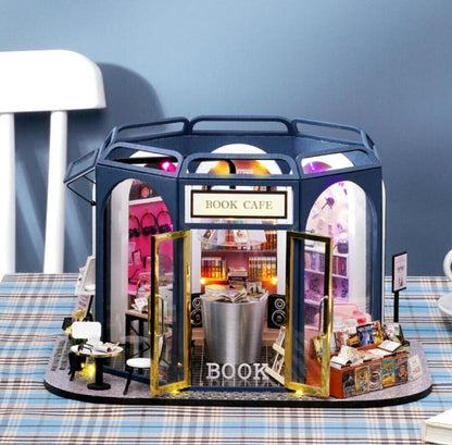 DIY Dollhouse Kit - Book Store Dollhouse Miniature - Book Shop Dollhouse Kit - Book Cafe Dollhouse With Music Lounge - Book Lover Gifts