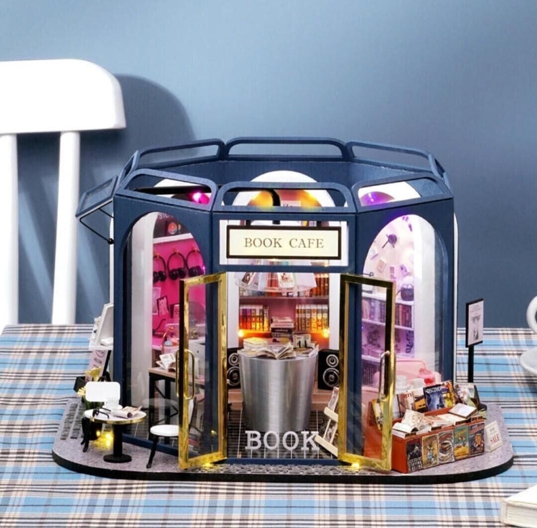 DIY Dollhouse Kit - Book Store Dollhouse Miniature - Book Shop Dollhouse Kit - Book Cafe Dollhouse With Music Lounge - Book Lover Gifts - Rajbharti Crafts