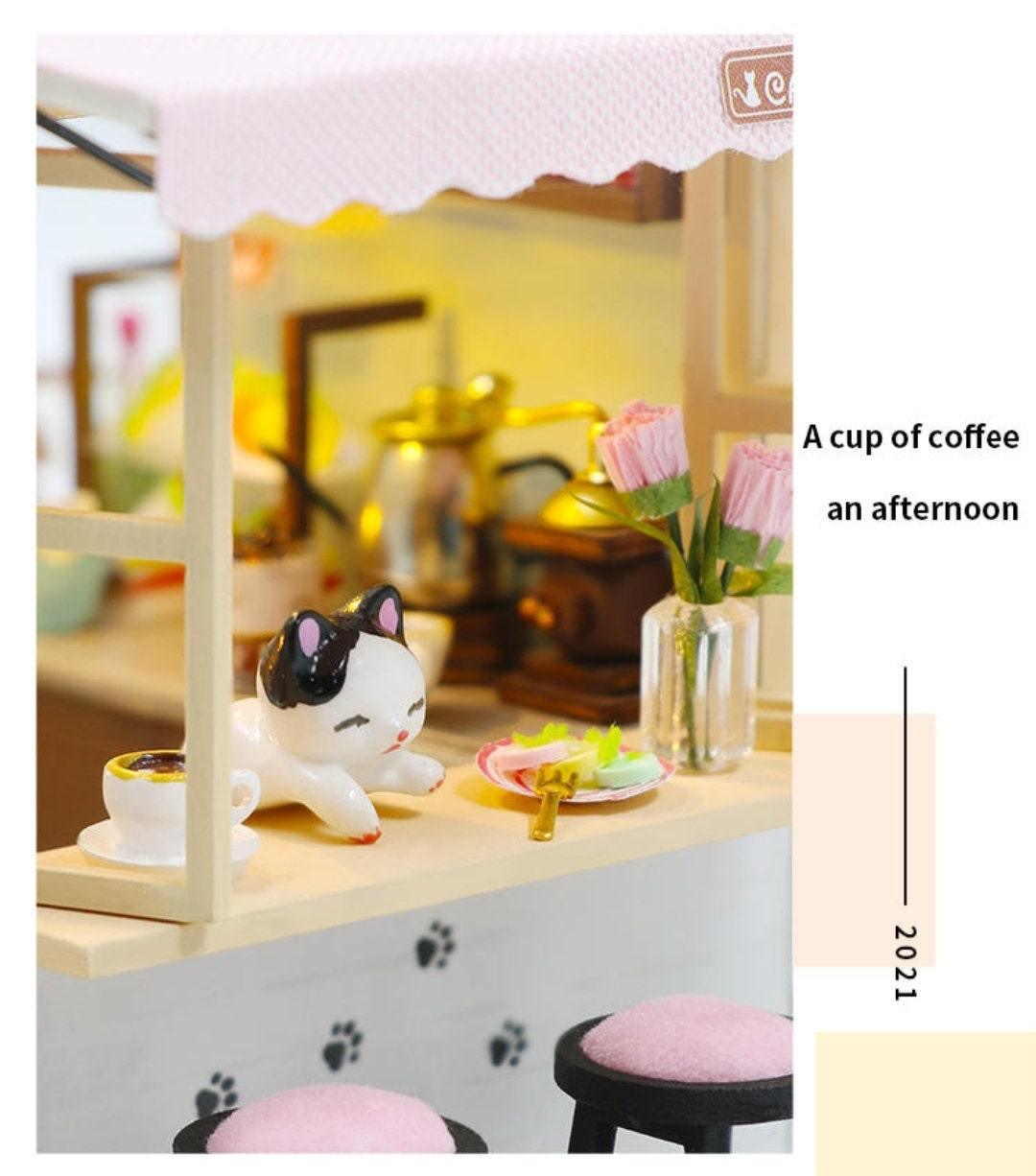 DIY Dollhouse Kit - Cat Garden Cafe Miniature with Cat Climbing Frame Perfect Kitten Dollhouse - Cat Dollhouse Miniature - Cafe Dollhouse - Rajbharti Crafts