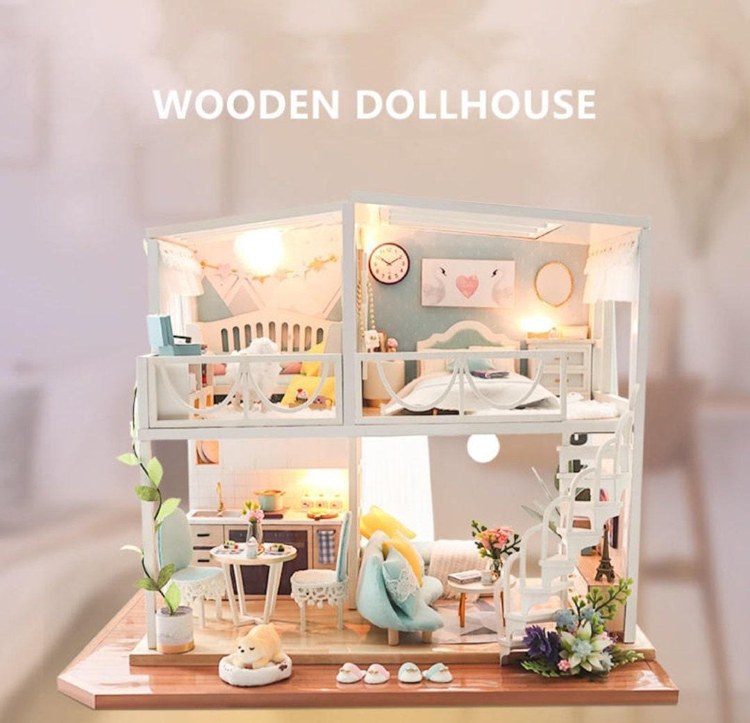DIY Dollhouse Kit - Two Story Apartment Miniature With Furniture And Accessories Dollhouse Miniature - Wooden Dollhouse - Surprise Gifts - Rajbharti Crafts