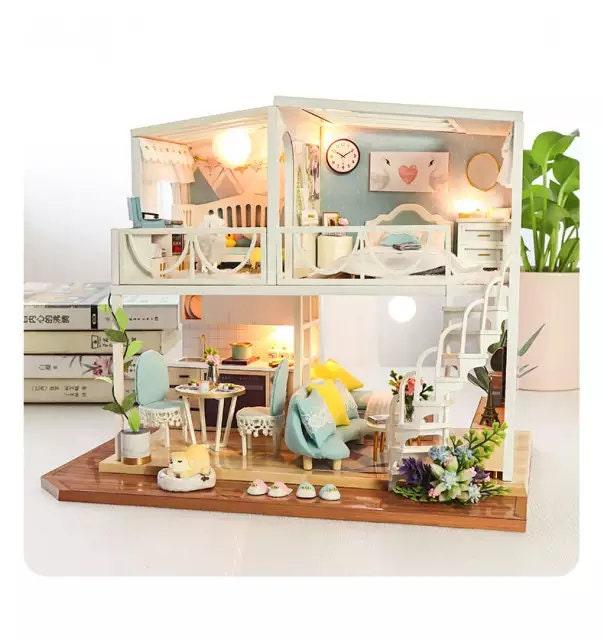 DIY Dollhouse Kit - Two Story Apartment Miniature With Furniture And Accessories Dollhouse Miniature - Wooden Dollhouse - Surprise Gifts - Rajbharti Crafts
