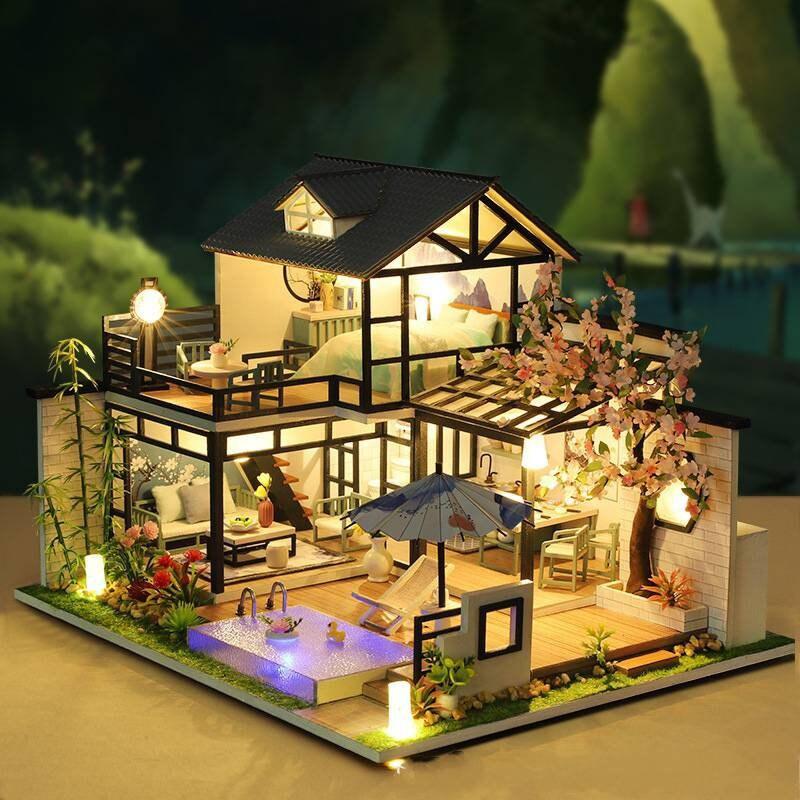 Japanese Style DIY Dollhouse Kit Miniature House With Swimming Pool Japanese Villa Style Miniature Dollhouse Kit Best Creative Gifts - Rajbharti Crafts