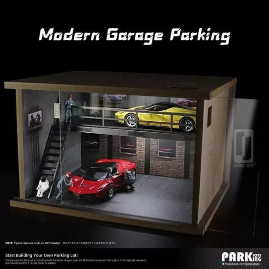 Toy Car Storage - Die Cast Two Story Car Garage Diorama - Double Deck Car Parking Lot DIY 1:32 Model Car Parking Space Car Showroom With LED - Rajbharti Crafts