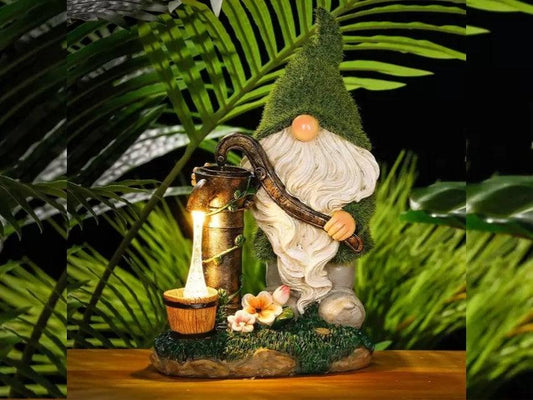 Garden Gnome Statue - Garden Dwarfs Statue Resin Gnome Figurine Outdoor Gnome With Water Pumping Solar Lights for Outdoor Home Yard Decor - Rajbharti Crafts