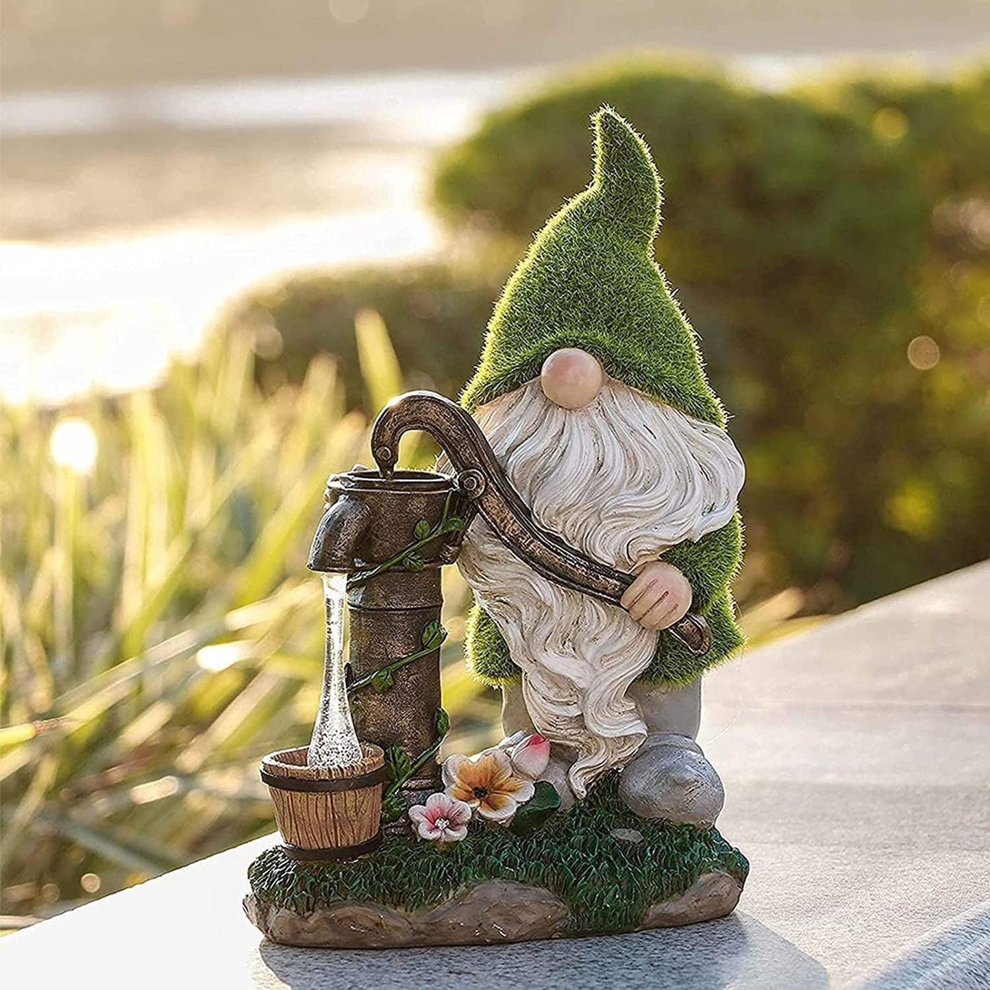 Garden Gnome Statue - Garden Dwarfs Statue Resin Gnome Figurine Outdoor Gnome With Water Pumping Solar Lights for Outdoor Home Yard Decor - Rajbharti Crafts