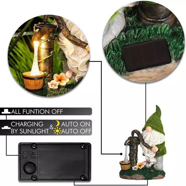 Garden Gnome Statue - Garden Dwarfs Statue Resin Gnome Figurine Outdoor Gnome With Water Pumping Solar Lights for Outdoor Home Yard Decor - Rajbharti Crafts