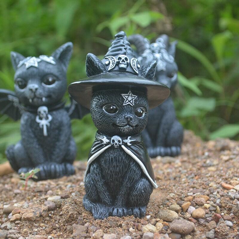 Cat Halloween Dwarf Gnome Garden Decorations Magic Cat Sculpture Black Cat Figurines Lawn & Yard D?cor Resin Crafts Witch Cat Decoration