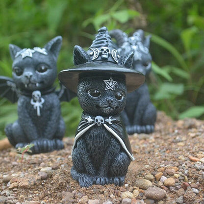 Cat Halloween Dwarf Gnome Garden Decorations Magic Cat Sculpture Black Cat Figurines Lawn & Yard D?cor Resin Crafts Witch Cat Decoration