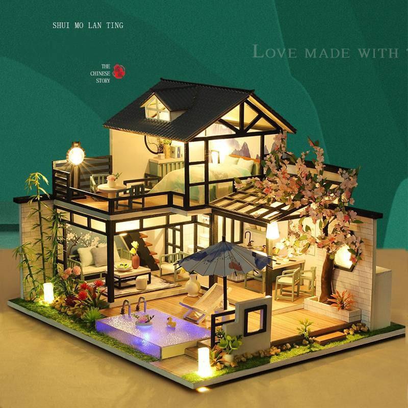 Japanese Style DIY Dollhouse Kit Miniature House With Swimming Pool Japanese Villa Style Miniature Dollhouse Kit Best Creative Gifts - Rajbharti Crafts