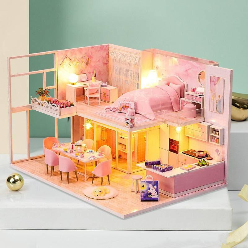 DIY Dollhouse Kit - Modern Living Pink Girl Bedroom Miniature