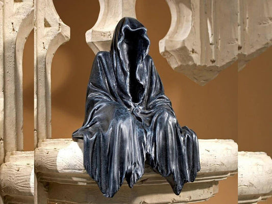 Gothic Black Robe Nightcrawler Statue - Reaping Solace the Creeper Sitting Statue Decorative Dark Cloak Mysterious Master Ornament Toy - Rajbharti Crafts