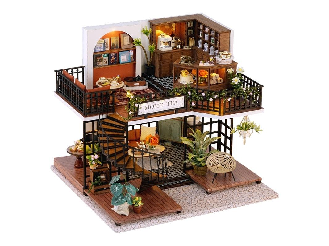 DIY Dollhouse Kit - Momo Tea Shop - Dollhouse Cafe Miniature Coffee Shop Dollhouse Miniature Coffee Shop Kit Christmas Gift