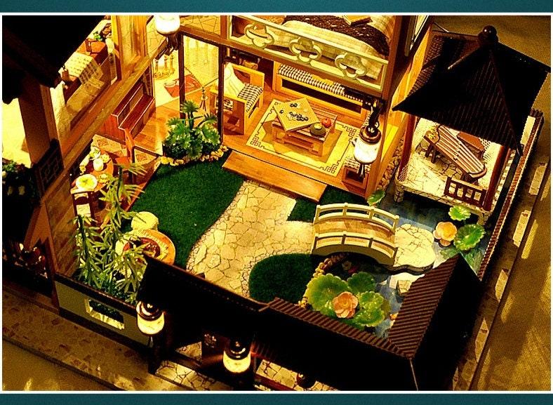 DIY Doll House Kit - Japanese Dollhouse Kit - DIY Japanese Cottage Dollhouse - DIY Doll House Cottage - Miniatures Lotus Ponds Dollhouse - Rajbharti Crafts