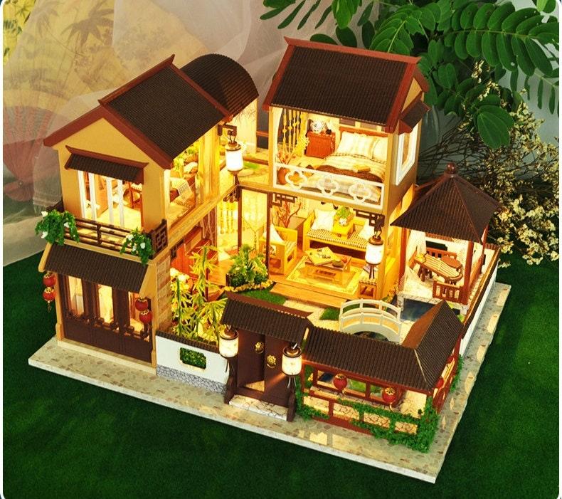 DIY Doll House Kit - Japanese Dollhouse Kit - DIY Japanese Cottage Dollhouse - DIY Doll House Cottage - Miniatures Lotus Ponds Dollhouse - Rajbharti Crafts