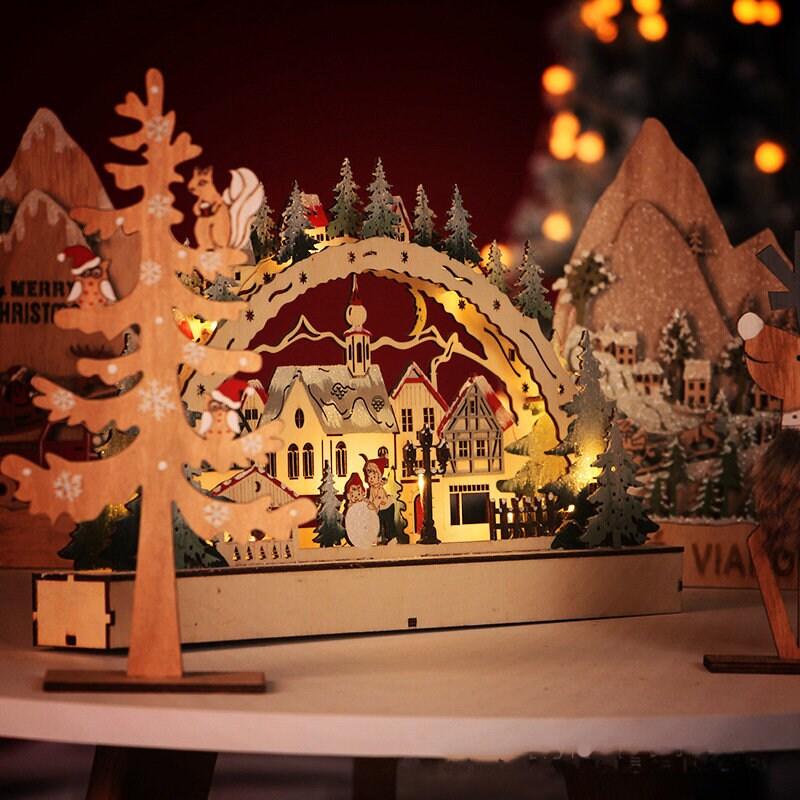 Christmas Village House - Christmas Gifts Christmas Decorations With LED - Wooden Christmas House - Holiday Gifts - Christmas Village Scene - Rajbharti Crafts