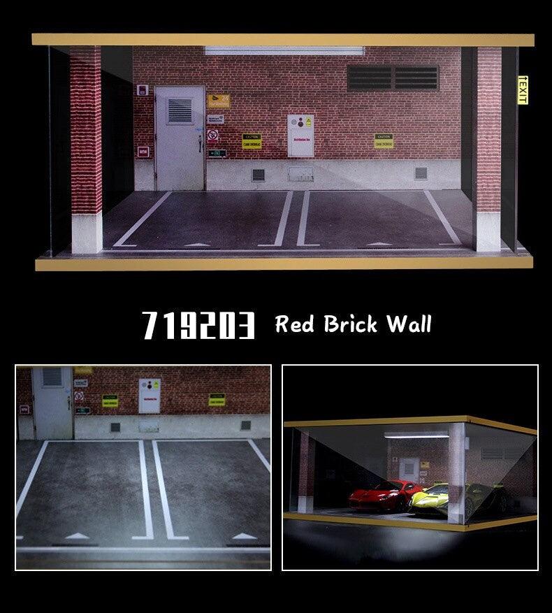 1:24 Scale Die 2024 Cast 2 Vehicle Garage Wood LED Light Diorama Red Brick