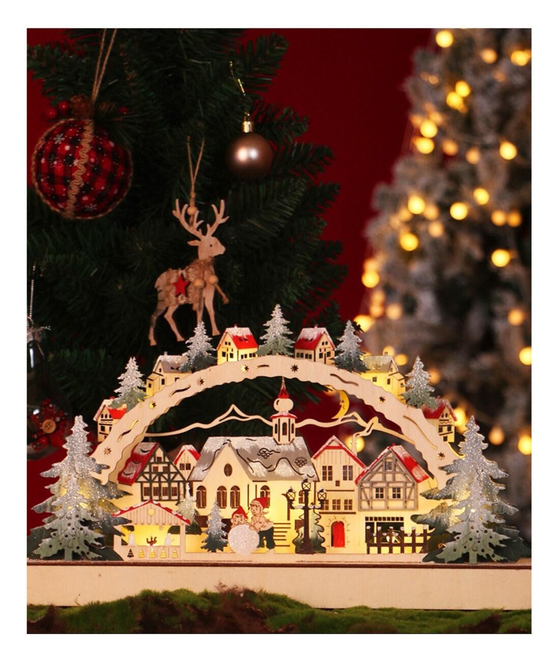 Christmas Village House - Christmas Gifts Christmas Decorations With LED - Wooden Christmas House - Holiday Gifts - Christmas Village Scene - Rajbharti Crafts