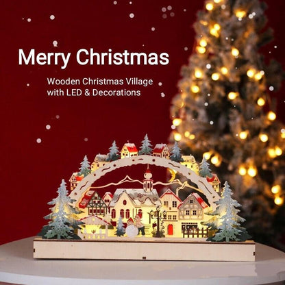 Christmas Village House - Christmas Gifts Christmas Decorations With LED - Wooden Christmas House - Holiday Gifts - Christmas Village Scene