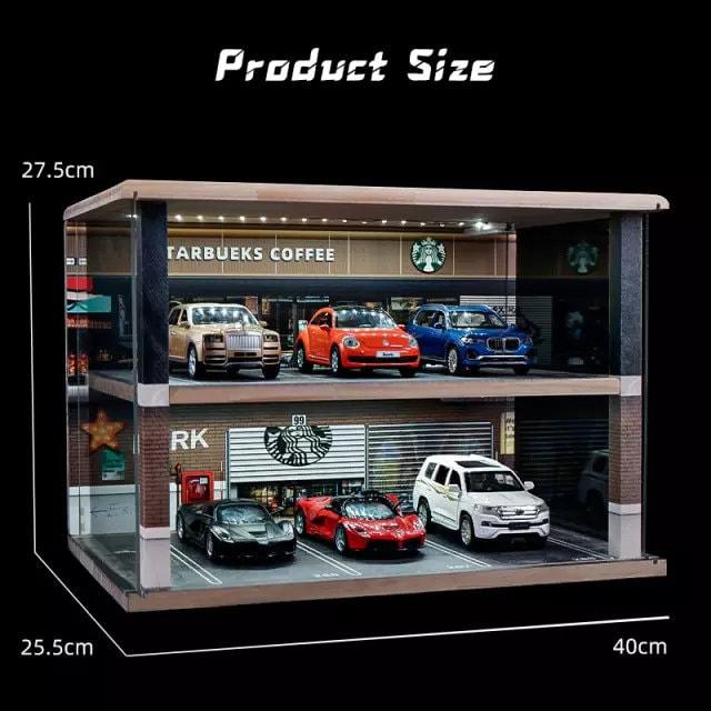 Toy Car Storage - Die Cast Two Story Car Garage Diorama - Double Deck Car Parking Lot DIY 1:24 Model Car Parking Space Car Showroom With LED - Rajbharti Crafts