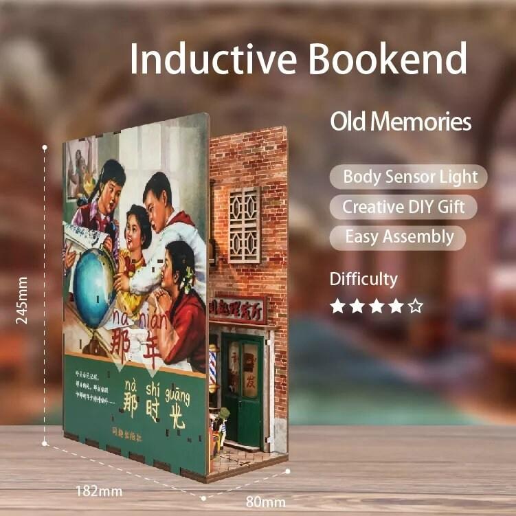 Old Memories Book Nook - DIY Book Nook Kits Book Doll House Book Shelf Insert Book Scenery Bookends Bookcase with Light Model Building Kit - Rajbharti Crafts