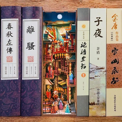 The Banquet of Tang Dynasty Book Nook - DIY Book Nook Kits Book Shelf Insert Book Scenery Bookends Bookcase with Light Model Building Kit