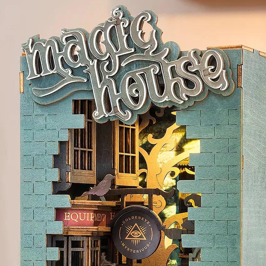 Magic House Book Nook - DIY Book Nook Kits Book Doll House Book Shelf Insert Book Scenery Bookends Bookcase with Light Model Building Kit
