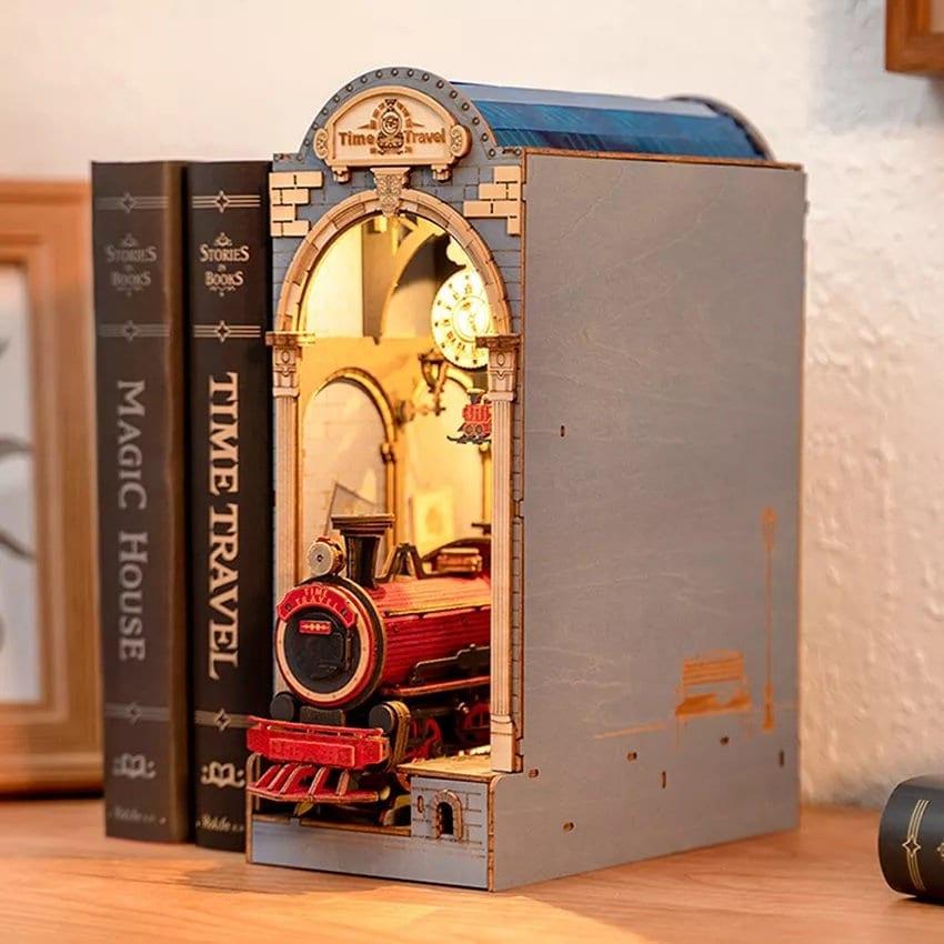 Time Travel Book Nook - DIY Book Nook Kits Book Magic Platform Book Shelf Insert Book Scenery Bookends with Light Model Building Kit - Rajbharti Crafts